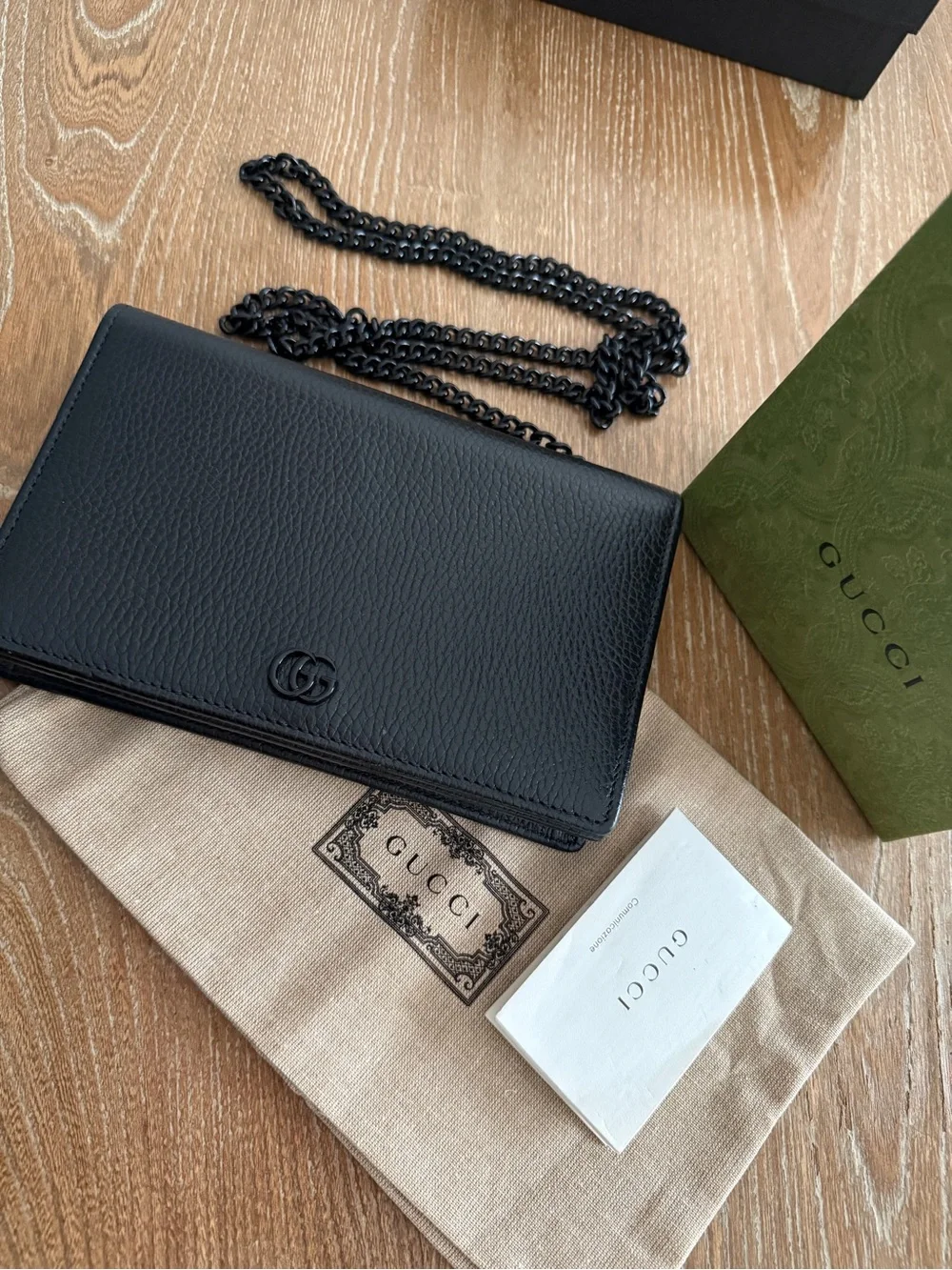 Gucci Black Pebbled Leather Chain Wallet Crossbody - Picture 2 of 7
